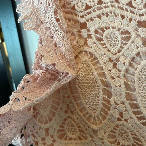 J.O.A. Pink Eyelet Crochet Lace Babydoll Fit & Flare Mini Dress L NWT - Picture 12 of 14
